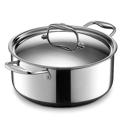 HexClad Hybrid Nonstick Dutch Oven, 5-Quart, Stainless Steel Lid, Dishwasher and Oven Safe, Induction Ready, Compatible with All Cooktops - CookCave