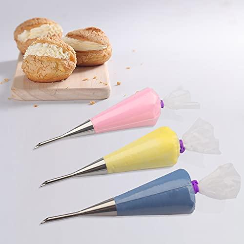 2Pcs Cream Icing Piping Nozzle Tip Stainless Steel,Long Puff Nozzle Tip with 50Pcs Disposable Pastry Piping Bags Cupcake and Puff Filling Kit Decorating Tool Supplies - CookCave