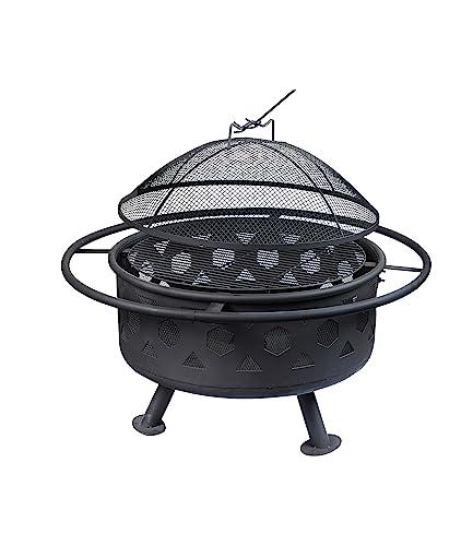 Bettermade 2 in 1 Fire Pit for Outside, 30in Wood Burning Outdoor Firepits with Spark Screen for Camping, Bonfire, Garden, Picnic, Includes Poker & Cooking Grate for Backyard Patio BBQ - CookCave