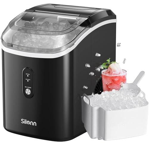 Nugget Countertop Ice Maker, Silonn Chewable Pellet Ice Machine with Self-Cleaning Function, 33lbs/24H for Home, Kitchen, Office, Black - CookCave