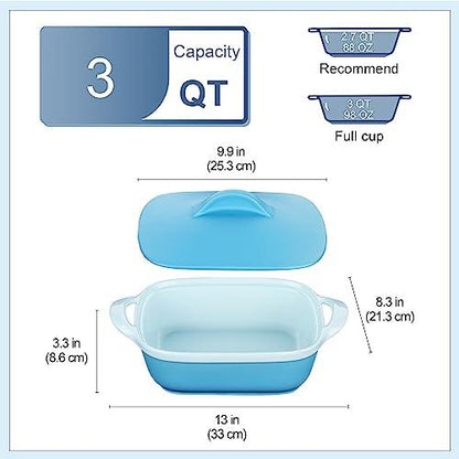 LOVECASA 3 Quart Casserole Dish with Lid for Oven Safe, Ceramic Baking Dish, Rectangular Lasagna Pan Deep, Oven to Table Baking Pan for Casserole, Lasagna, Party and Daily Use - CookCave