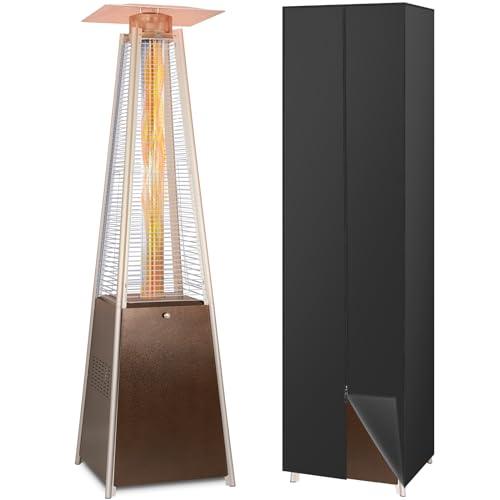 Hykolity Pyramid Patio Heater, 48000 BTU Glass Tube Propane Patio Heater with Wheels and Cover, Outdoor Propane Heaters for Patio, Backyard, Garden, Porch, and Pool, Bronze - CookCave