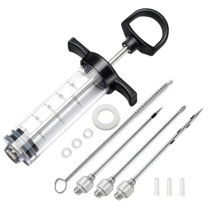 Tri-Sworker Plastic Meat Injector Kit for Smoker with 3 Flavor Food Syringe Needles, Ideal for Injecting Marinade into Turkey, Meat, Brisket; 1-OZ; Including Paper User Manual, Recipe E-Book (PDF) - CookCave