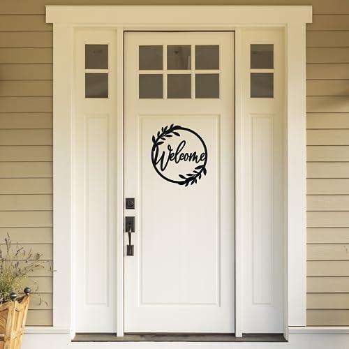 AERLO Metal Welcome Sign for Front Door - Large 13.5 inch Black Wall Decor - Indoor Outdoor Home Decor Perfect for Front Porch, Living Room, and Kitchen (Wreath Style) - CookCave