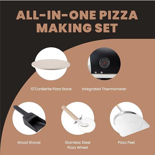 Cartman Outdoor 12" Wood Fired Portable Pizza Ovens & Pizza Cutter & Pizza Peel & Pellet Shovel - CookCave