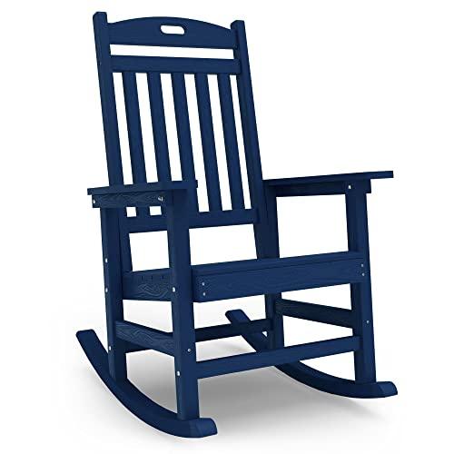 YEFU Outdoor Rocking Chair, Poly Lumber Patio Rocker Chair with High Back, Poly Rocking Chair Look Like Real Wood, Widely Used for Lawn, Porch, Backyard, Indoor and Garden,380lb Heavy Duty(Dark Navy) - CookCave