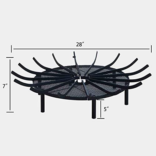 Aoodor Outdoor Fire Pit Grate Log Round 28" Kindling Tools Round Spider Wire Net Support Base Firewood Grates Complimentary Tongs Black Color - Garden Use - CookCave