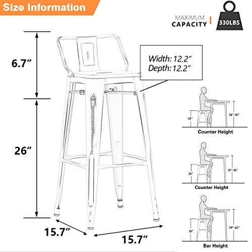 Yongchuang Metal Bar Stools Set of 4 Counter Height Bar Stools for Indoor Outdoor Barstools Low Back Bar Chairs 26" Matte Black - CookCave