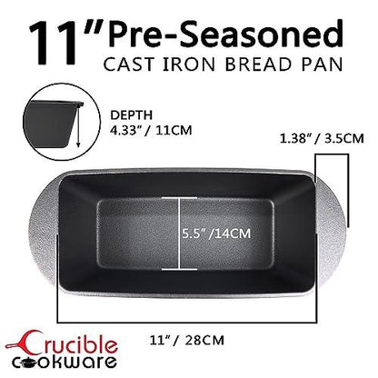 Crucible Cookware Cast Iron Bread Pan with Lid (Pre-Seasoned) – Oven Safe Form for Baking and Cooking - Loaf Pan - CookCave