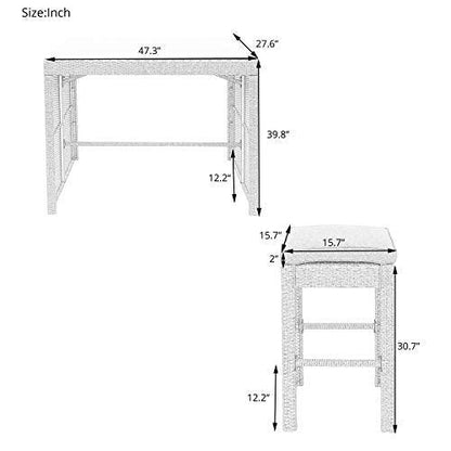 BIADNBZ 5-Piece Outdoor Patio Dining Bar Table Sets with Counter Height Glass Tabletop, 4 Stools and Cushions, Wicker Furniture Conversation Suit for Garden Backyard, Grey - CookCave