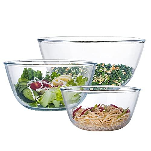 Glass Mixing Bowl Set of 3 for Kitchen, Baking, Prepping, Serving, Cooking 1.1QT, 2.5QT, 4.2QT Large Salad Bowl Set, High Brosilicate Bowl Set, Stackable, Non-toxic, Microwavable, Great Gift - CookCave