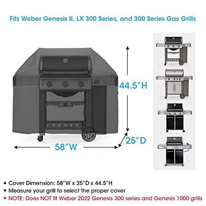 Unicook 58 Inch Heavy Duty Waterproof Grill Cover for Weber Genesis 300 Series Gas Grills, Fade Resistant BBQ Cover - CookCave