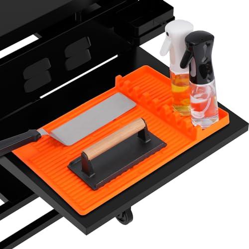 3 in 1 Grill Side Shelf Mat, Large Grill Tool Mat, Heat Resistant Silicone Spatula Mat, Silicone Utensil Rest with Drip Pad for Kitchen, Stovetop, Countertop, Anti- Slip and Keep Side Table Clean - CookCave