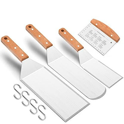 Leonyo Metal Spatula Set of 4, Stainless Steel Griddle Accessories - Grill Spatula Scraper for Flat Top Cast Iron Teppanyaki Grill BBQ, Pancake Flipper Hamburger Turner Utensil, Gift for Men Women - CookCave