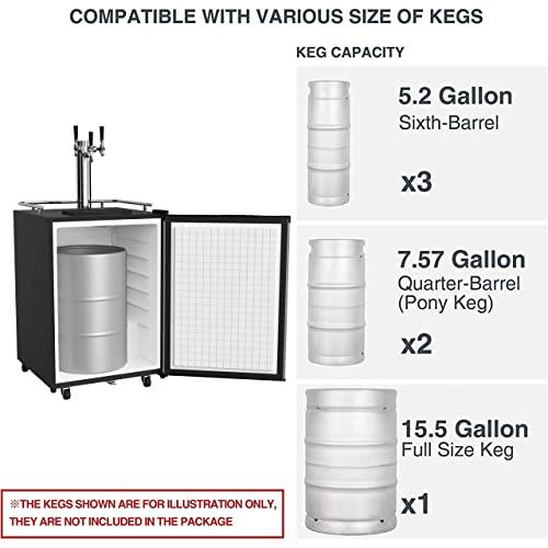 HCK Kegerator & Undercounter Refrigerator 2 in 1,24 inch Beer Cooler with 3 taps,Built-in or Freestanding,Stainless Steel Reversible Door,Indoor or Outdoor for Home & Commercial Use K185 - CookCave