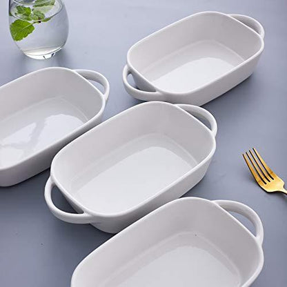 Bruntmor 9x5 inch White Baking Pans Set of 4, Ceramic Baking Dish | Pie & Tart Lasagna Pans for Casserole Dish with Lid | Kitchen Baking Dishes for Oven Safe & Porcelain Bakeware for Cooking - CookCave
