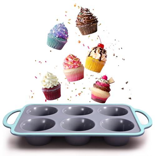 ChefVille Silicone Muffin Pan, 6 Cups Cupcake Pan, Nonstick Baking Cups, BPA Free Cupcake Mold for Homemade Muffins, Cupcakes, Frittatas and Quiches - CookCave