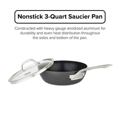 Viking Culinary Hard Anodized Nonstick 3-Ply Saucier Pan, 3 Quart, Includes Glass Lid, Dishwasher, Oven Safe, Works on All Cooktops including Induction - CookCave