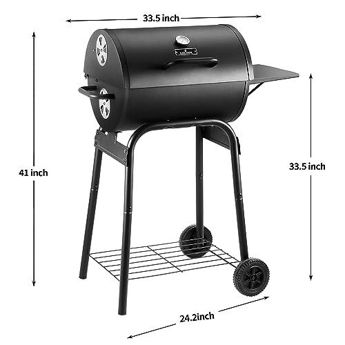 Charcoal Grills Outdoor BBQ Grill, Barrel Charcoal Grill with Side Table, with Nearly 500 Sq.In. Cooking Grid Area, Outdoor Backyard Camping Picnics, Patio and Parties, Black by DNKMOR - CookCave