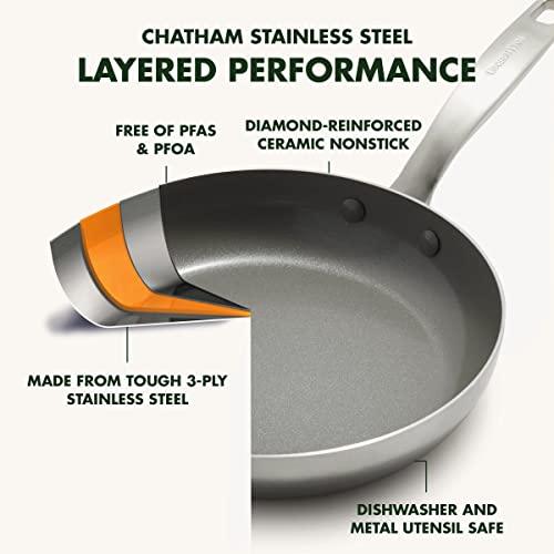 GreenPan Chatham Tri-Ply Stainless Steel Healthy Ceramic Nonstick 3.75QT Saute Pan Jumbo Cooker with Lid, PFAS-Free, Multi Clad, Induction, Dishwasher Safe, Oven Safe, Silver - CookCave