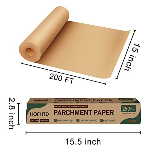 Parchment Paper for Baking, 15 in x 200 ft Air Fryer Disposable Paper Liner, Non-Stick Unbleached Parchment Paper Roll, HOFHTD Baking Paper Roll for Grilling, Steaming, Pans, Oven - CookCave