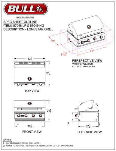 Bull Outdoor Products 87049 Lonestar Select Natural Gas Drop-In Grill Head , gray - CookCave