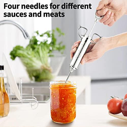 Meat Injector Syringe 2-oz Marinade Flavor Barrel 304 Stainless Steel with 3 Marinade Needles for BBQ Grill Smoker, Turkey, Fish, Brisket, Paper Silicone Brush and Instruction Included by Kendane - CookCave