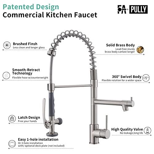 Fapully Commercial Pull Down Kitchen Sink Faucet with Sprayer Brushed Nickel - CookCave