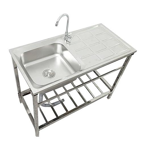 Outdoor Stainless Steel Sink, Free Standing Commercial Restaurant Utility Single Bowl Kitchen Washing Station Hand Basin Sink Set with Storage Shelves for Laundry Tub Backyard Garage - CookCave