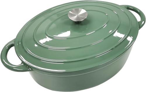 Enameled Cast Iron Signature Oval Dutch Oven, 7 qt Enameled Oval Dutch Oven Pot with Lid and Dual Handles for Braising, for Braising, Broiling, Bread Baking, Frying, Green… - CookCave