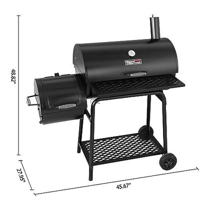Royal Gourmet Charcoal Grill with Offset Smoker Including High Heat-Resistant BBQ Gloves, Outdoor BBQ Barrel Smoker, Backyard Garden Cooking, Black - CookCave