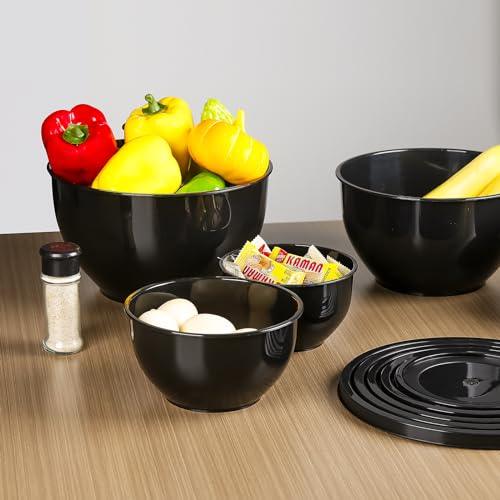 Greentainer 5-Piece Plastic Mixing Bowl Set with Lids for Kitchen, Nesting Storage Bowls for Baking, Prepping,Cooking and Serving Food, Dishwasher, Microwave Safe,Great for Mixing & Serving (Black) - CookCave