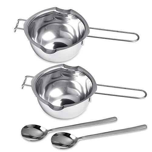 Milkary 2 Pieces Stainless Steel Double Boiler Pot with 2 Metal Spoon, Chocolate Melting Pot for Melting Chocolate, Butter, Cheese, Candle and Wax Making Kit Double Spouts 400ml/14oz - CookCave