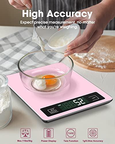 Mik-Nana Food Scale Pink, 11lb Digital Kitchen Scale Weight Grams and Oz for Baking Cooking, 1g/0.04oz Precise Graduation, Waterproof Tempered Glass Platform - CookCave