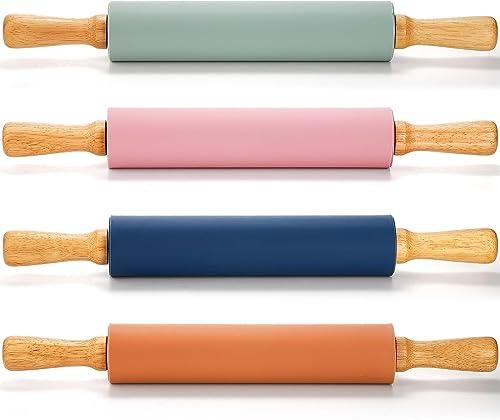 Yopay 4 Pack Silicone Rolling Pin for Baking, Non Stick Large 17 Inch Roller with Wood Handle for Tortillas Dough, Pizza, Pie, Pastries, Pasta, Cookies, Good Grips, Easy to Wash - CookCave