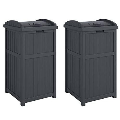 Suncast 30 Gallon Durable Hideaway Patio Garbage Cans Container for Outdoor with Solid Bottom Panel and Latching Lid, Pack of 2, Cyberspace - CookCave