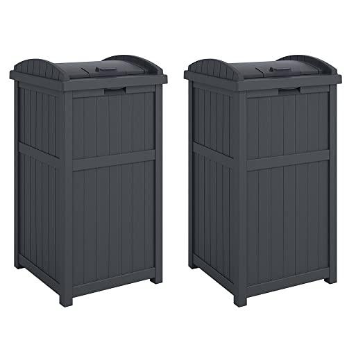 Suncast 30 Gallon Durable Hideaway Patio Garbage Cans Container for Outdoor with Solid Bottom Panel and Latching Lid, Pack of 2, Cyberspace - CookCave