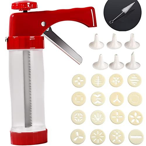 BICHONG Cookie Press for Baking,Spritz Cookie Press,Thicken Cookie Press Gun Kit with 16 Discs and 6 Icing Tips,Suitable for DIY Cookie Maker and Cake Icing - CookCave