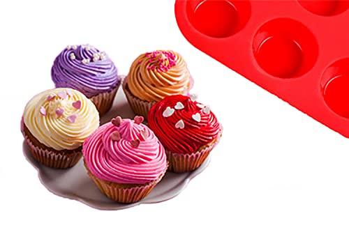 Mini Muffin &Cupcake Set, 24 Cups 2-Pieces, Nonstick Silicone Baking Pan, BPA Free and Dishwasher Safe, Great for Making Muffin Cakes, Tart, Bread (24 Cups Red,2 PCS) - CookCave