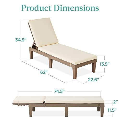 Best Choice Products Outdoor Lounge Chair, Resin Patio Chaise Lounger for Poolside, Backyard, Porch w/Seat Cushion, Adjustable Backrest, 5 Positions, 330lb Capacity - Brown/Ivory - CookCave