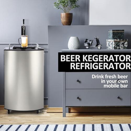 Beer Kegerator, Single Tap Draft Beer Dispenser, Full Size Keg Refrigerator With Shelves, Stainless Steel, Drip Tray & Rail,silver - CookCave