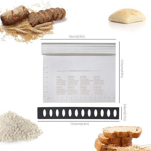 2PCS Dough Pastry Bench Cutter Scraper, OLULU Stainless Steel Kitchen Food Scraper with Protective Cover, Anti-Wear Laser-Engraved Measuring Scale and Ear Of Wheat, Dishwasher Safe (2Pack, 6 inch) - CookCave