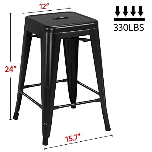 Yaheetech 24 inch barstools Set of 4 Counter Height Metal Bar Stools, Indoor/Outdoor Stackable Bartool Industrial High Backless Stools Black - CookCave