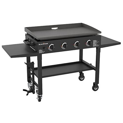 Blackstone 36 Inch Gas Griddle Cooking Station 4 Burner Flat Top Gas Grill Propane Fuelled Restaurant Grade Professional 36” Outdoor Griddle Station with Side Shelf (1554) - CookCave