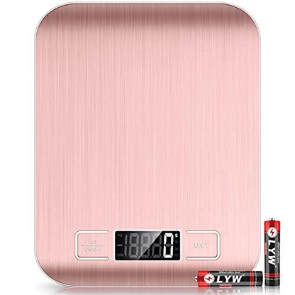 Mik-Nana Food Scale Pink, 10kg/22lb Digital Kitchen Scale Weight Grams and Oz for Baking and Cooking, 1g/0.1oz Precise Graduation, Easy Clean Stainless Steel - CookCave