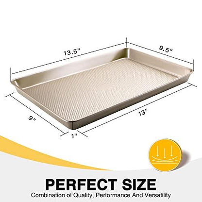 Quarter Sheet Baking Pan Nonstick - HONGBAKE Commercial Cookie Sheet for Baking with Diamond Texture Surface, 57% Thicker Carbon Steel 9 x 13 Baking pan - CookCave