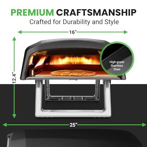 NutriChef NCPIZOVN Portable Outdoor Gas Oven-Foldable Feet, Adjustable Heat Control Dial, Includes Burner, Stone & Regulator w/Hose, Cooks 12" Pizza in 60 Seconds - CookCave