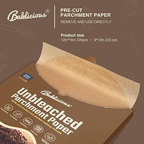 220 Pcs Unbleached Parchment Paper Baking Sheets, Baklicious Pre-cut Heavy Duty Parchment Baking Paper for Air Fryer, Oven, Bakeware, Steaming, Cooking Bread, CupCake, Cookies - CookCave