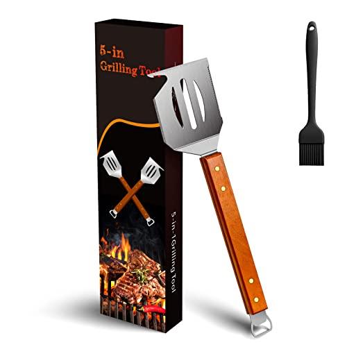 Grill Spatula, 16" Large Fish Spatula, 5-in-1 Barbecue Turners, Stainless Steel Spatula, Grill Spatulas for Outdoor Grill, Spatula Hamburger with Long Wood Handle for Barbecue, Steak, Pizza & More - CookCave