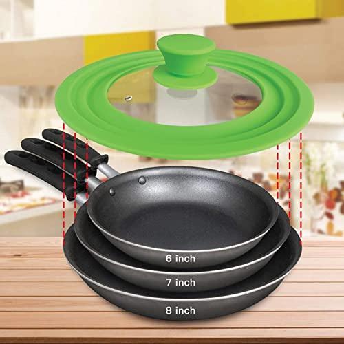 Universal Lid for Pots, Pans and Skillets - Tempered Glass with Heat Resistant Silicone Rim Fits 6", 7" and 8" Diameter Cookware, Lime Green, Replacement Lid for Frying Pan and Cast Iron Skillet - CookCave